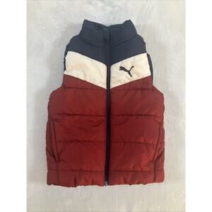 PUMA Boy's Kids Blue Red White Full Zip Puffer Vest Size 5 Preppy